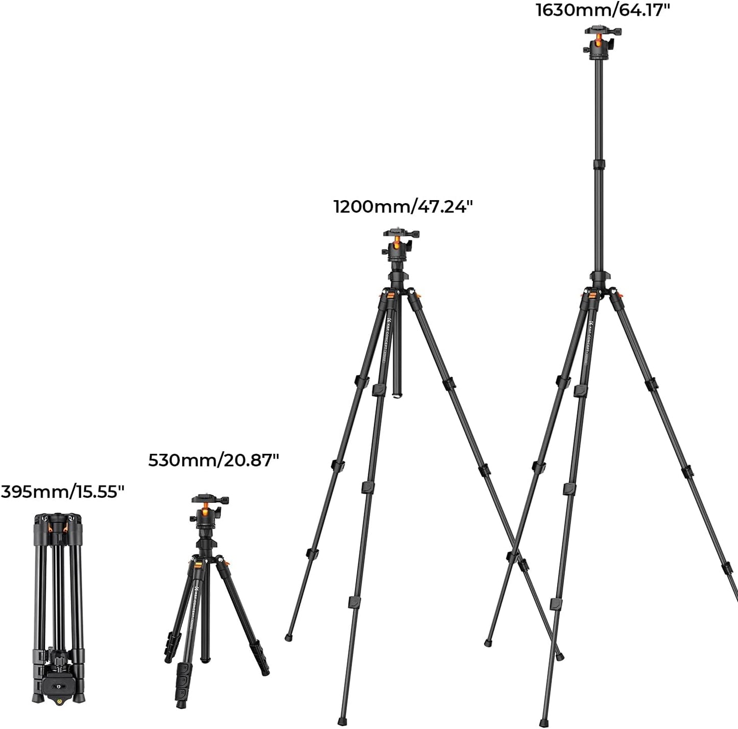 K&F Concept 64 inch/163cm Camera Tripod,Lightweight Travel Outdoor DSLR Tripods with 360 Degree Ball Head Load Capacity 8kg/17.6lbs,Cellphone Clip for Smartphone Live Streaming Vlog K234A0+BH-28L