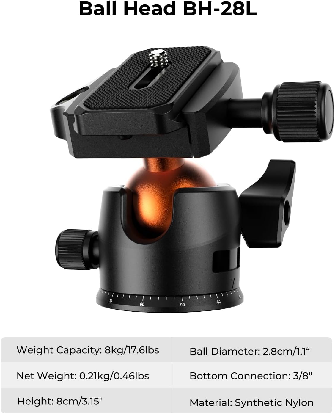 K&F Concept 64 inch/163cm Camera Tripod,Lightweight Travel Outdoor DSLR Tripods with 360 Degree Ball Head Load Capacity 8kg/17.6lbs,Cellphone Clip for Smartphone Live Streaming Vlog K234A0+BH-28L