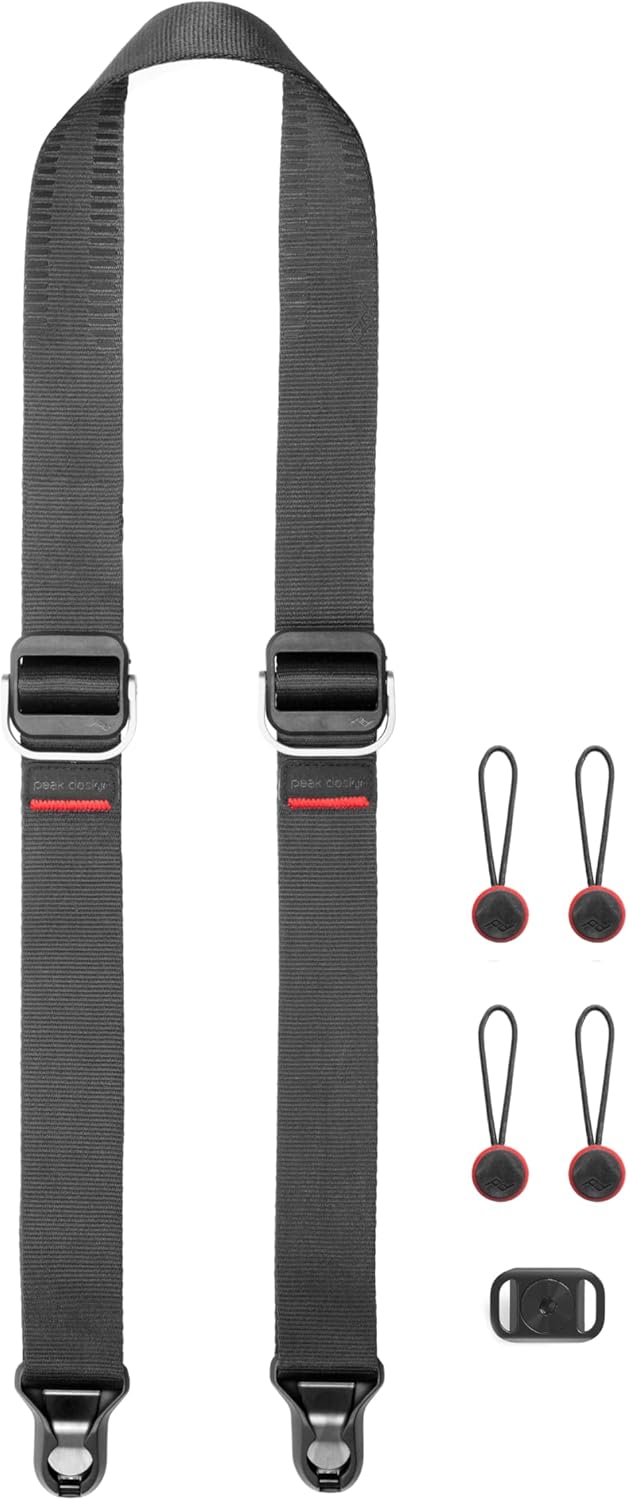 Peak Design Slide Lite Camera Strap, Black, Configurable as a Sling, Neck or Shoulder Strap, Quick Release and Connection, Smooth and Grippy Side, Camera Straps for Photographers, 200 lb Capacity
