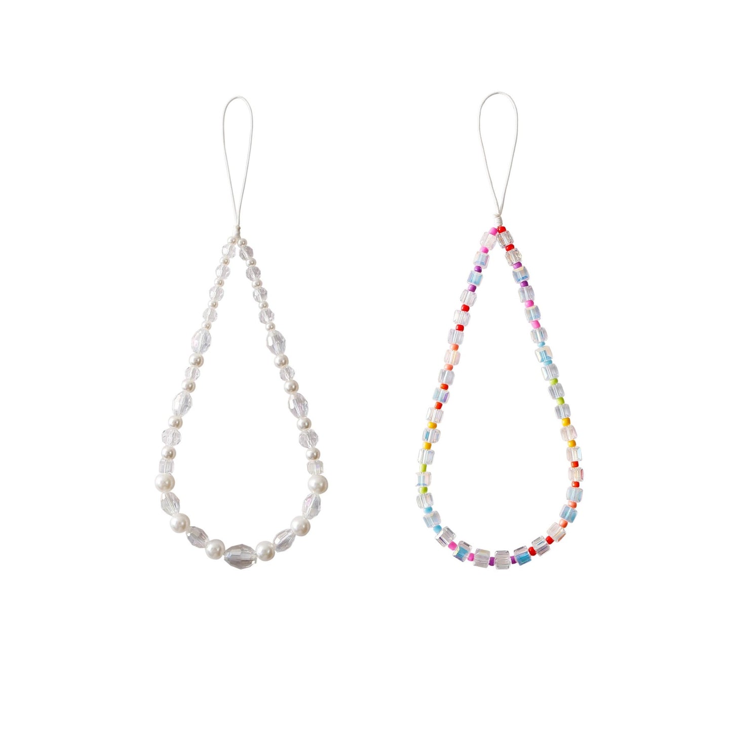 2 PCS Beaded Phone Charm Cute Cell Phone Lanyard Strap Bling Crystal Beads Phone Chain for Women Girls