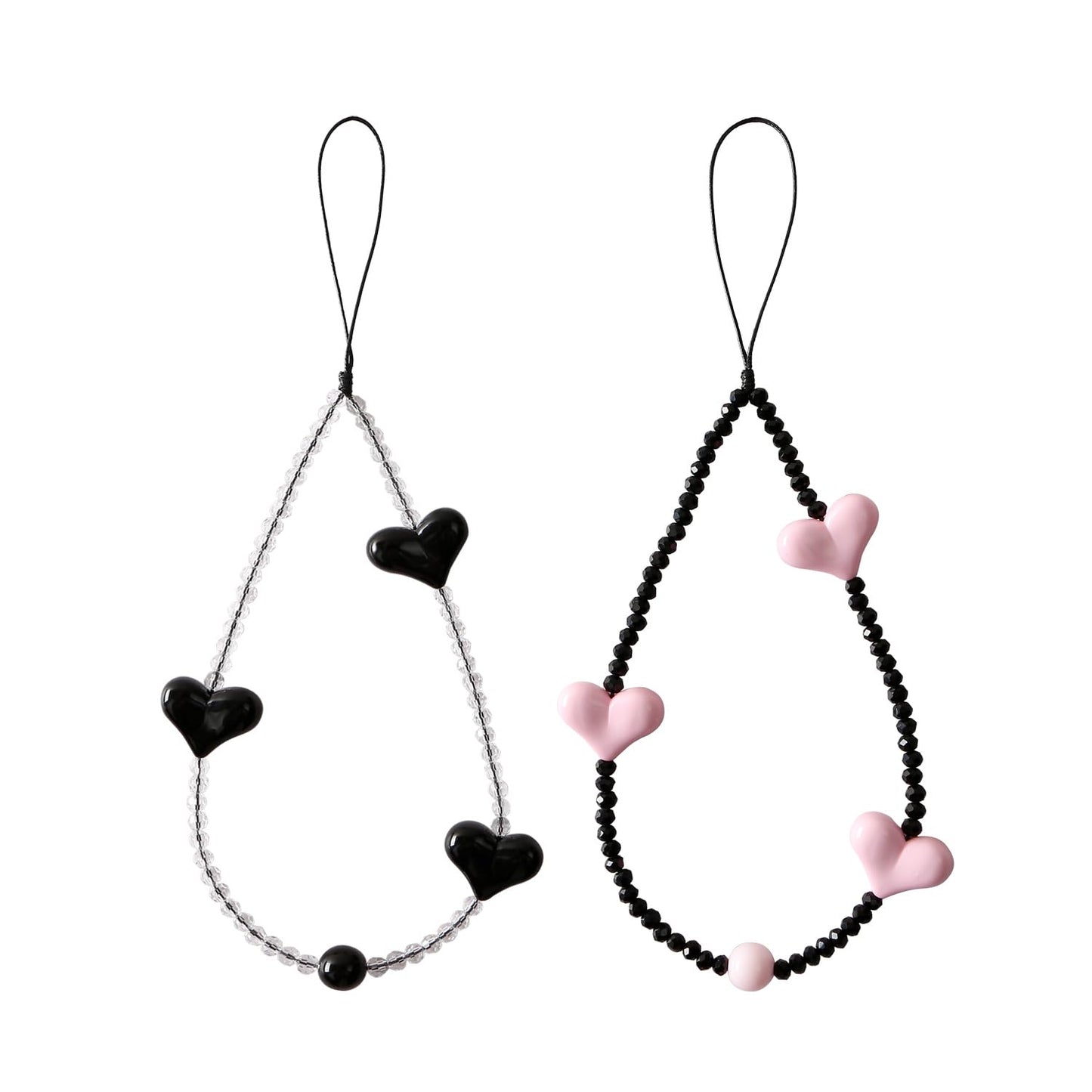 2 PCS Beaded Phone Charm Cute Cell Phone Lanyard Strap Bling Crystal Beads Phone Chain for Women Girls