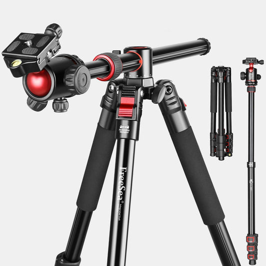72 inch Camera Tripod,Transverse Center Column Aluminium DSLR Tripod with 360 Degree Ball Head 15kg Load Capacity,Quick Release Plate,Detachable Monopod