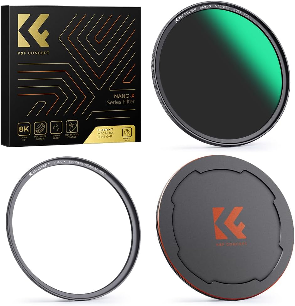 K&F Concept 67mm Magnetic ND64 Lens Filter (6-Stop Fixed Neutral Density Filter) Magnetic Basic Ring + Filter Cap with 28 Multi-Layer Coatings for Camera Lens (Nano-X Series)