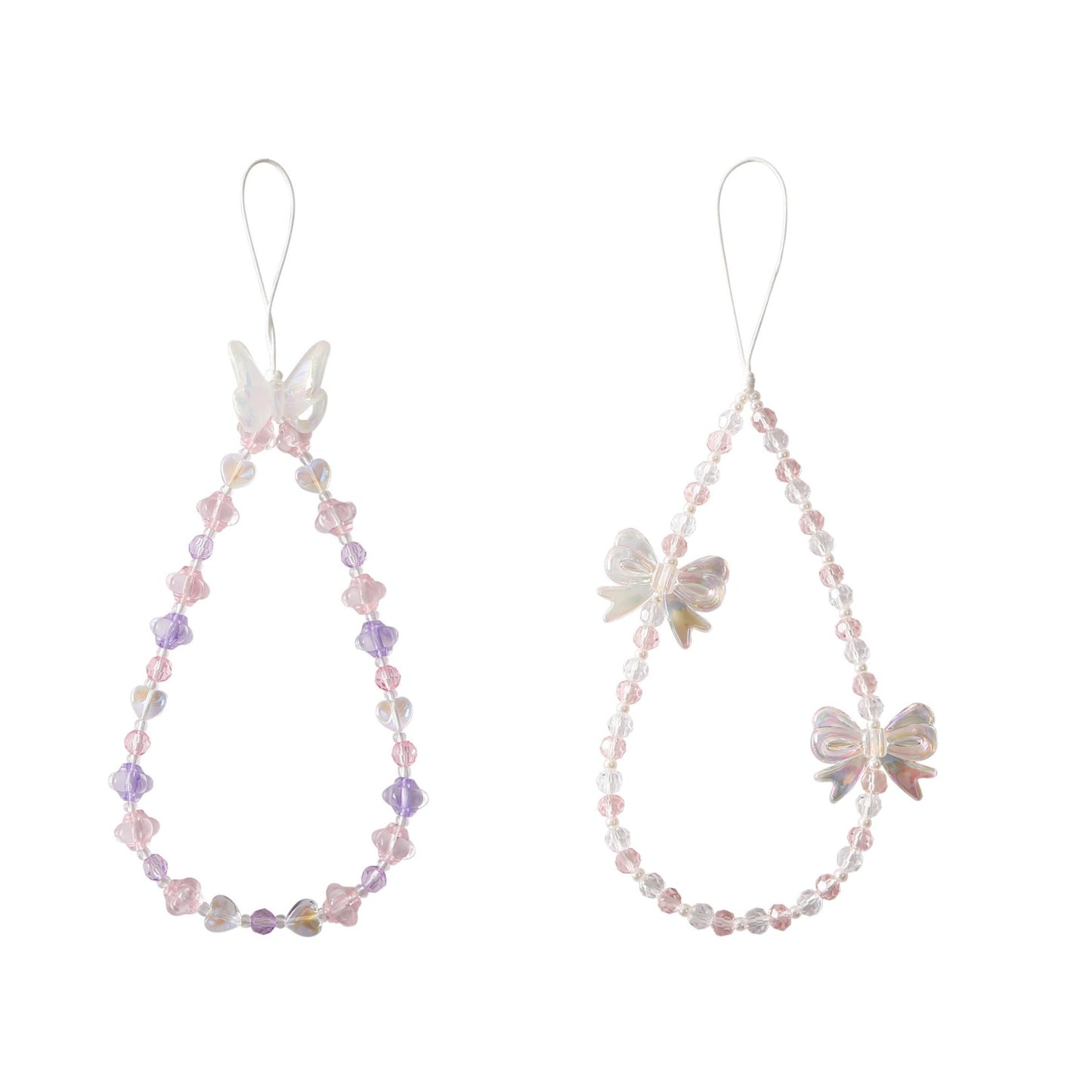 2 PCS Beaded Phone Charm Cute Cell Phone Lanyard Strap Bling Crystal Beads Phone Chain for Women Girls