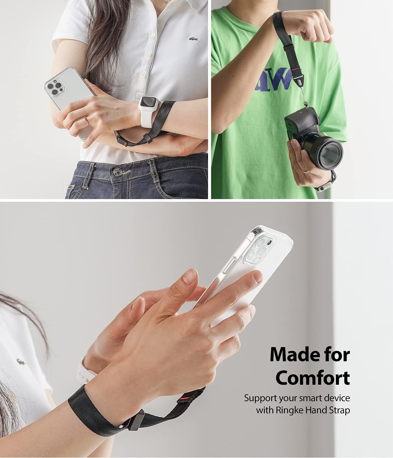 Ringke Hand Strap [Phone Wrist Strap] Designed for Camera Strap and Phone Strap, Adjustable Sturdy Universal Lanyard Compatible with Camera and Phone Case - Black