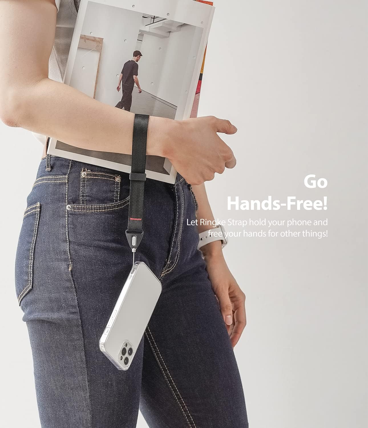 Ringke Hand Strap [Phone Wrist Strap] Designed for Camera Strap and Phone Strap, Adjustable Sturdy Universal Lanyard Compatible with Camera and Phone Case - Black