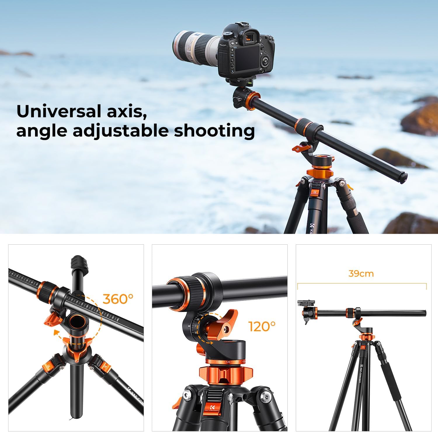 K&F Concept 90 inch/230cm Ultra High Camera Tripod,Horizontal Overhead Shooting Travel Tripods with Metal Ball Head 10KG Load Capacity,Detachable Monopod, for Indoor and Outdoor Use T254A7+BH-28L