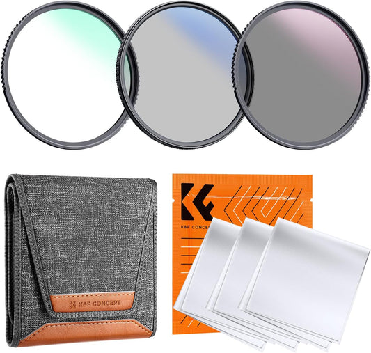 K&F Concept 52mm UV/CPL/ND Lens Filter Kit (3 Pieces)-18 Multi-Layer Coatings, UV Filter + Polarizer Filter + Neutral Density Filter (ND4) + Cleaning Cloth+ Filter Pouch for Camera Lens (K-Series)