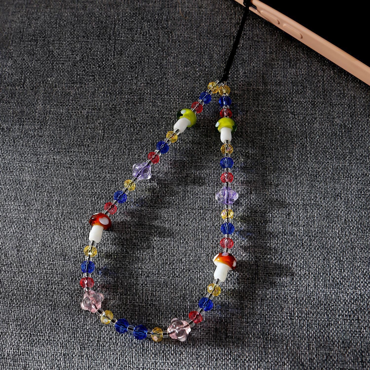 2 PCS Beaded Phone Charm Cute Cell Phone Lanyard Strap Bling Crystal Beads Phone Chain for Women Girls