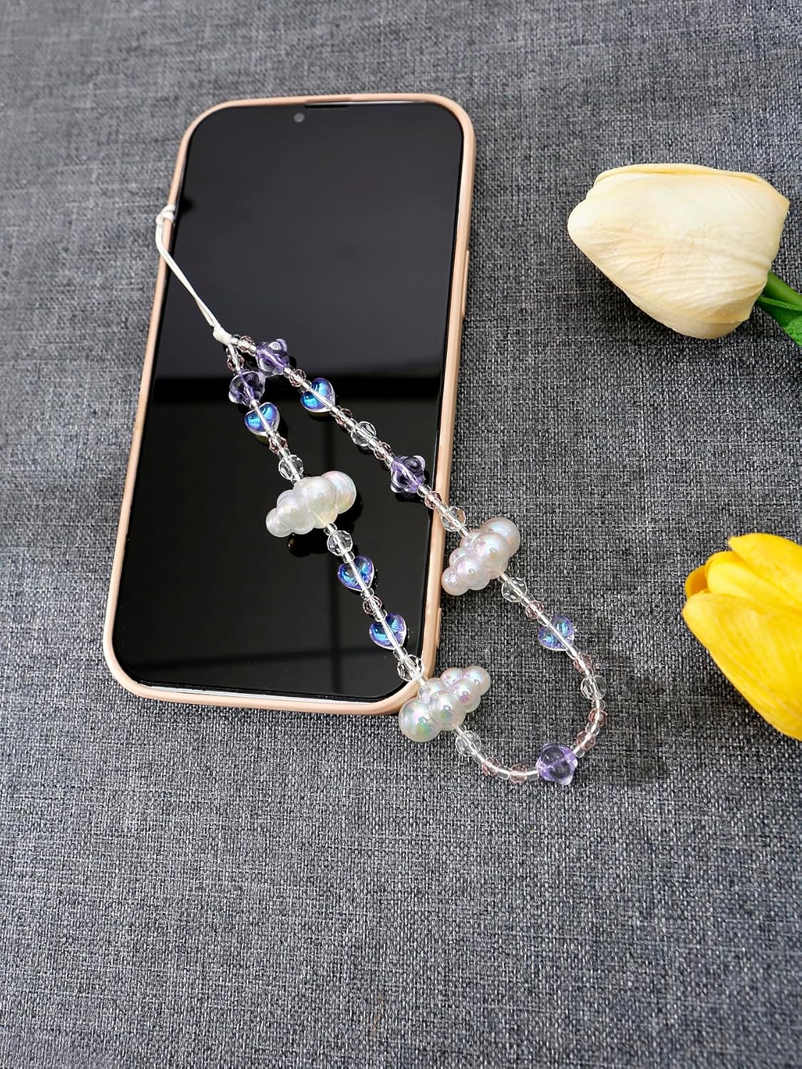 2 PCS Beaded Phone Charm Cute Cell Phone Lanyard Strap Bling Crystal Beads Phone Chain for Women Girls