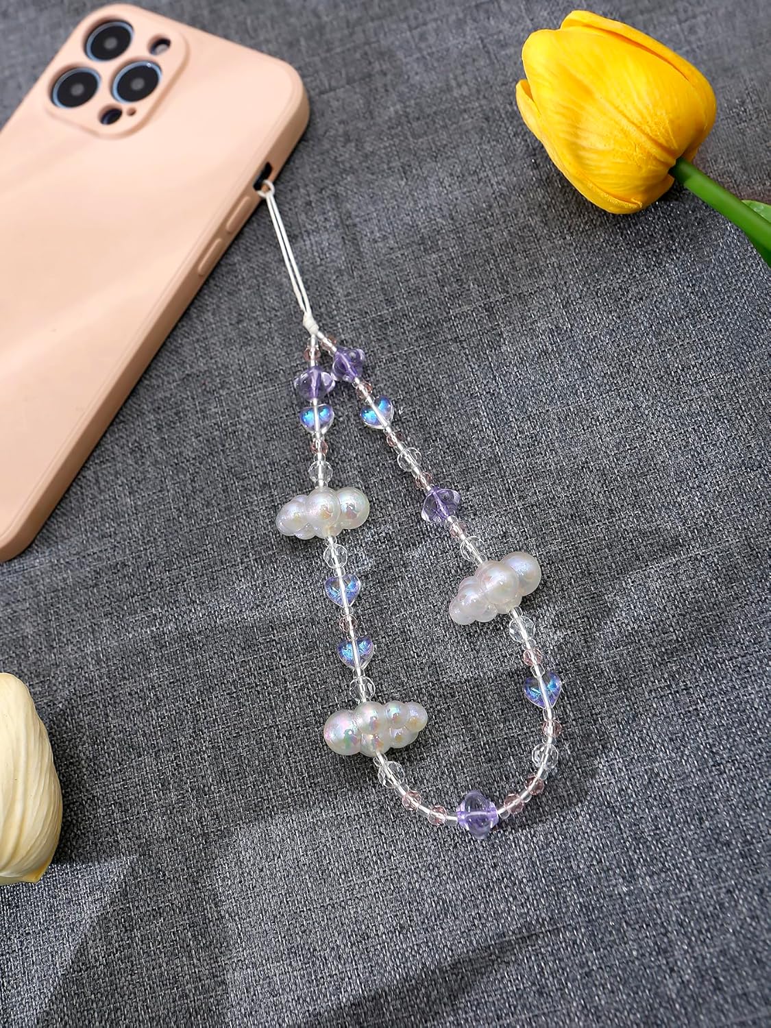 2 PCS Beaded Phone Charm Cute Cell Phone Lanyard Strap Bling Crystal Beads Phone Chain for Women Girls
